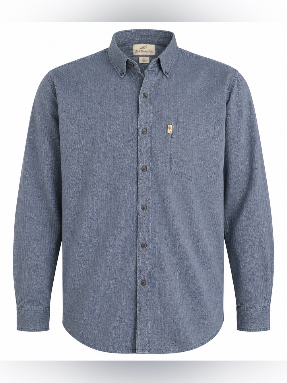 Bob Timberlake Men’s Herringbone Button-Down Shirt | Blue Gray 2XLT Tall Cotton